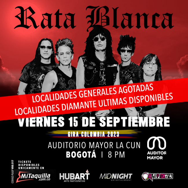 Flayer evento TOUR RATA BLANCA 2023 - BOGOTÁ