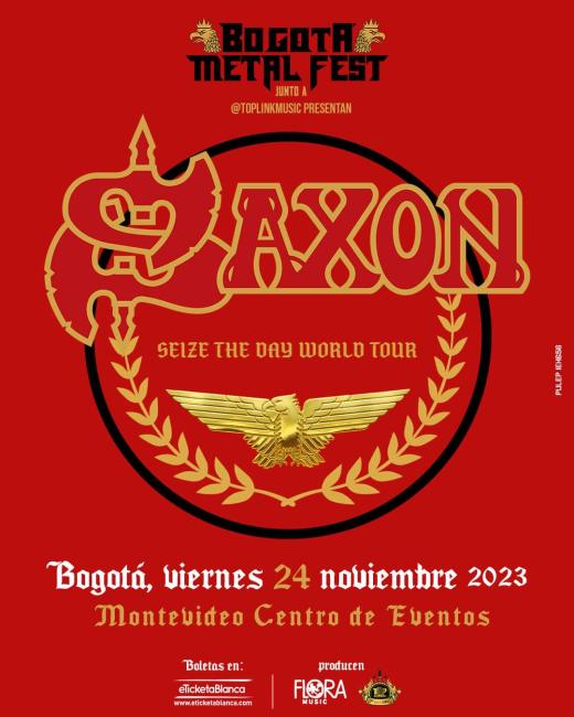 Flayer evento Saxon en Bogotá