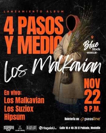 Flayer evento Concierto Los Malkavian lanzamiento 4 Pasos y Medio (+18)