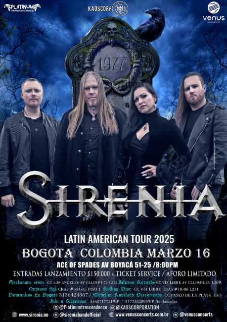 Flayer evento Sirenia en Bogotá Colombia
